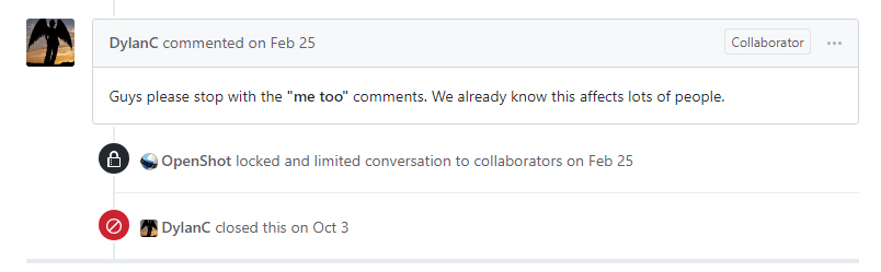 OpenShot GitHub community, Dylan's douchebaggery 6