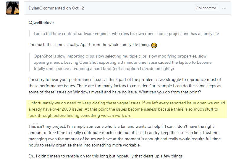 OpenShot GitHub community, Dylan's douchebaggery 7