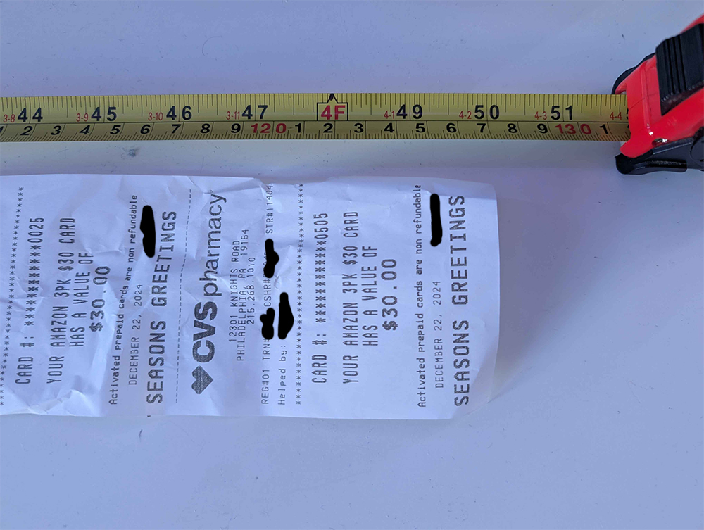 My CVS receipt measured 50 inches long!