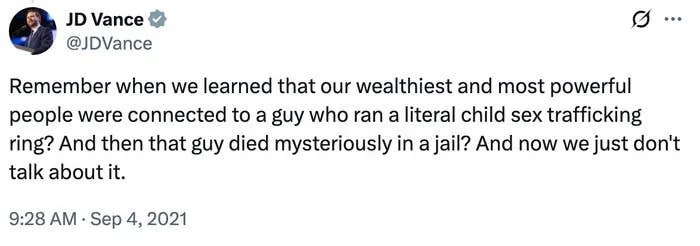 JD Vance tweets about Epstein